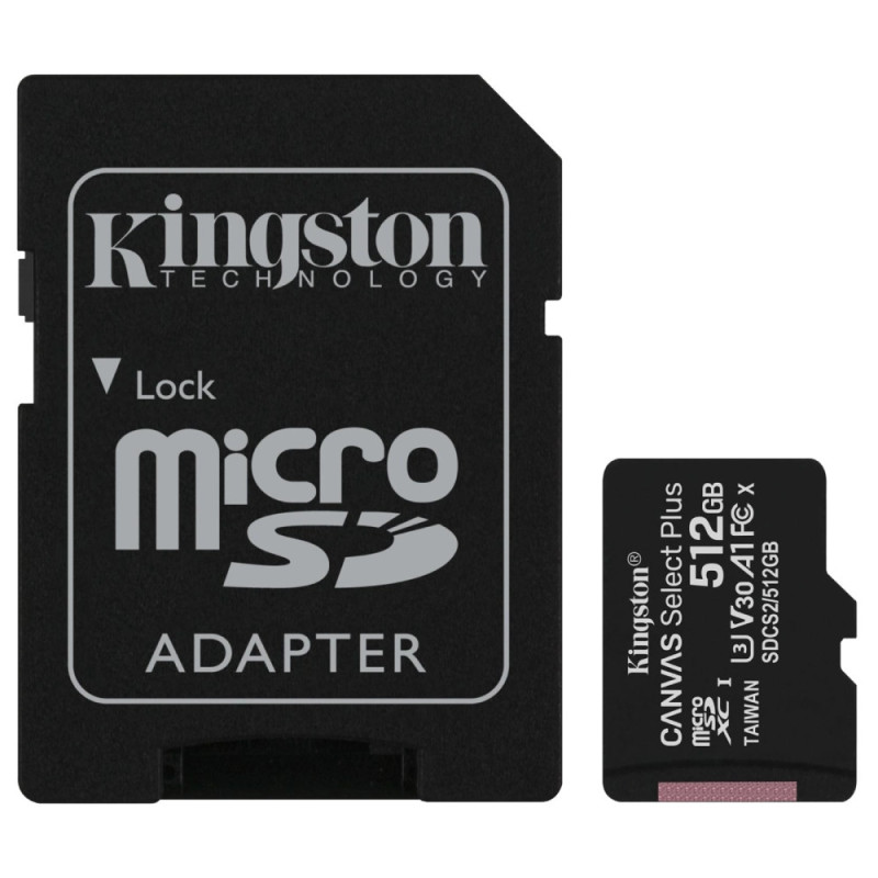 Модуль флэш-памяти Kingston 512GB micSDXC Canvas Select Plus 100R A1 C10 Card + ADP