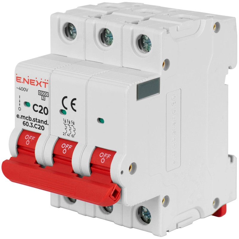 Модульный автоматический выключатель Enext e.mcb.stand.60.3.C20, 3р, 20А, C, 6кА