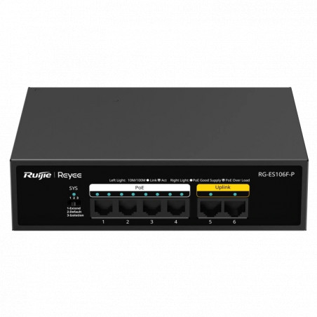 коммутатор 6 портов неуправляемый Ruijie Reyee RG-ES106F-P PoE - Купить в Харькове | Мир Безопасности