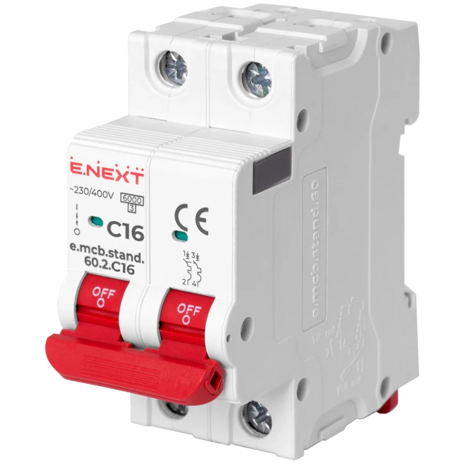 Модульный автоматический выключатель Enext e.mcb.stand.60.2.C16, 2р, 16А, C, 6кА