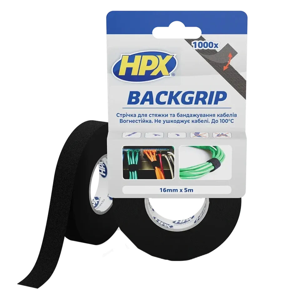 Стрічка-липучка для бандажу кабелів HPX BACKGRIP BG1605 16х1,25мм 5м