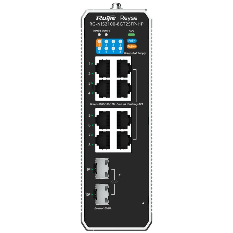 Промисловий комутатор Ruijie Reyee RG-NIS2100-8GT2SFP-HP